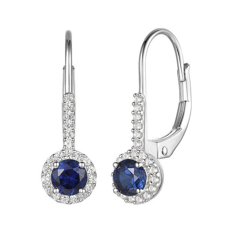 Rhodium-Plated Lab-Created Sapphire Stud Earrings, Womens, Sterling Product Image