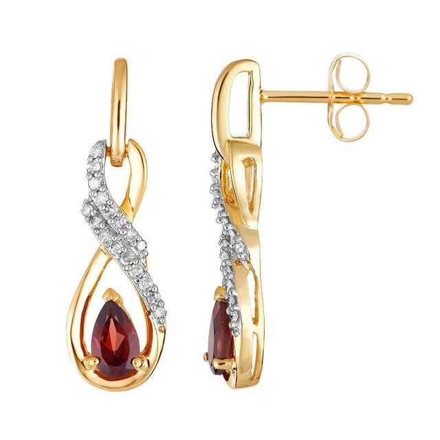 10k Gold Garnet & 1/8 Carat T.W. Diamond Infinity Drop Earrings, Womens, Red Product Image