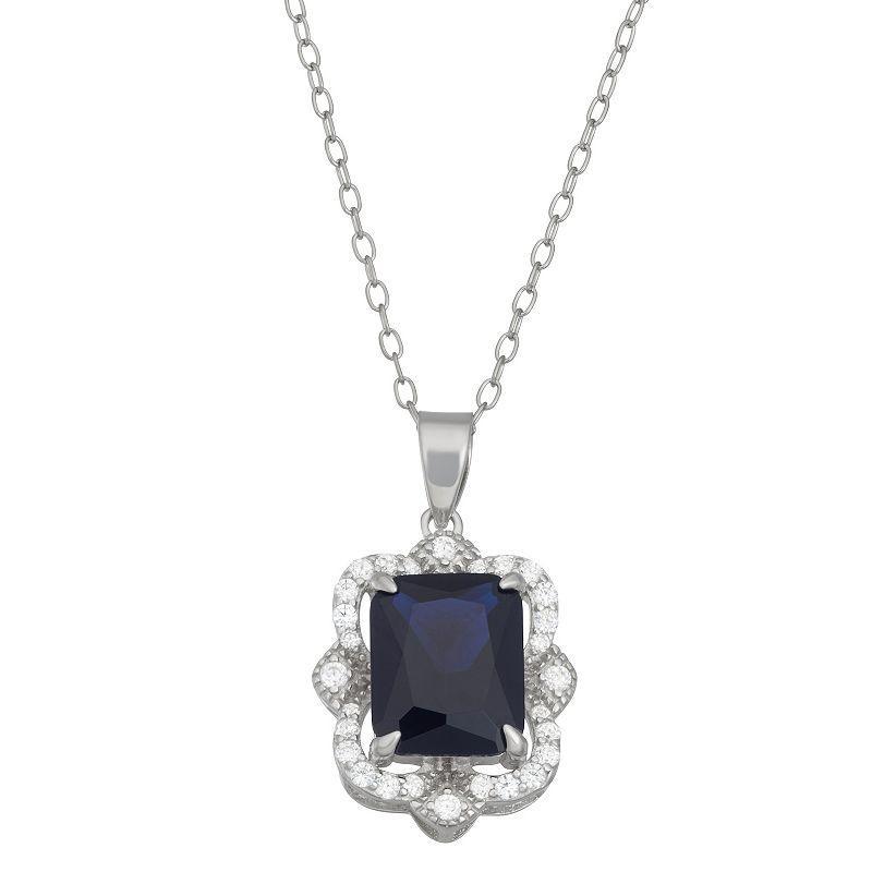 Sterling Silver Lab-Created Blue Spinel & Cubic Zirconia Pendant Necklace, Womens Product Image