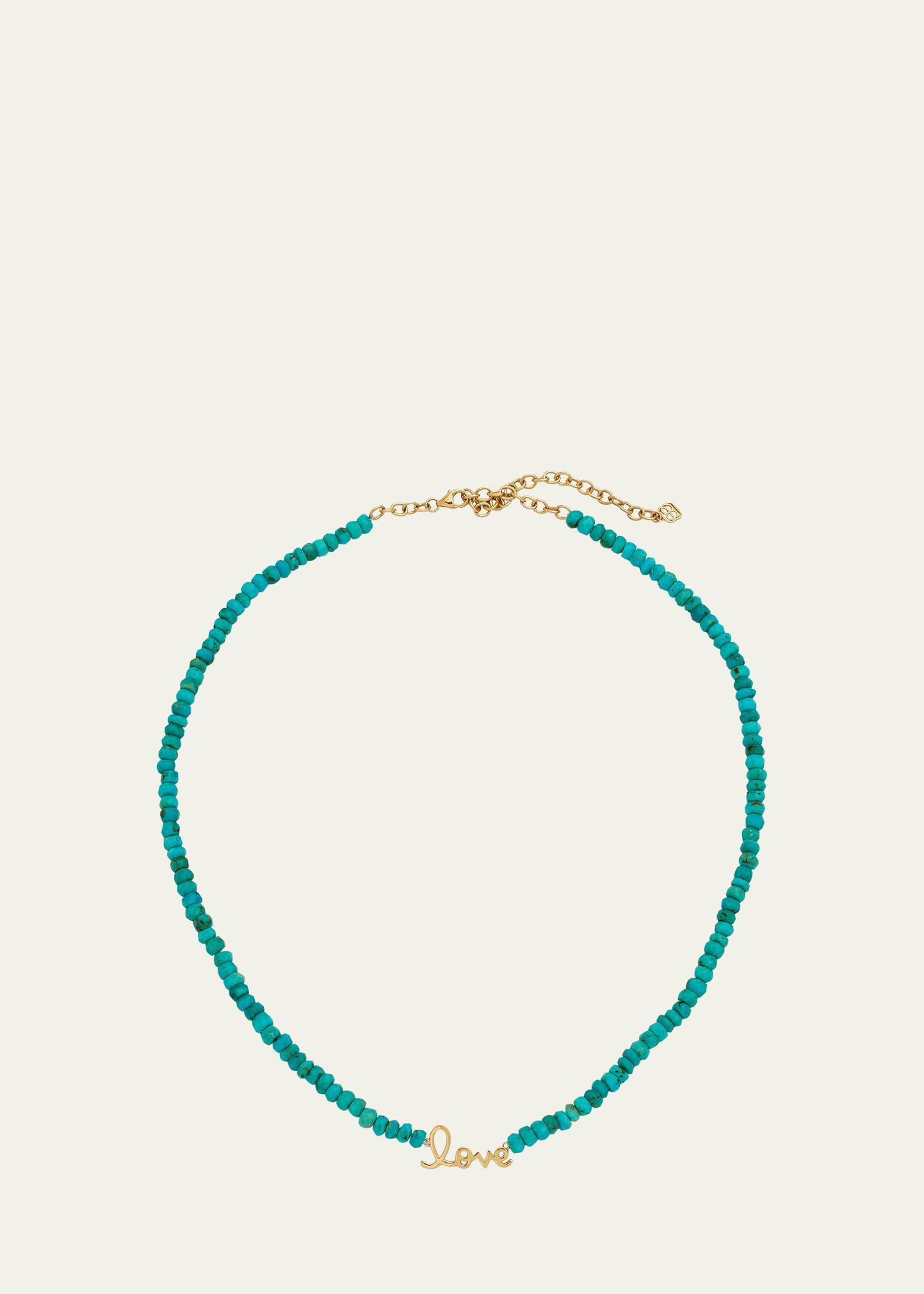 Womens Pure Love Script 14K Yellow Gold & Turquoise Faceted Rondelle Beaded Necklace product image