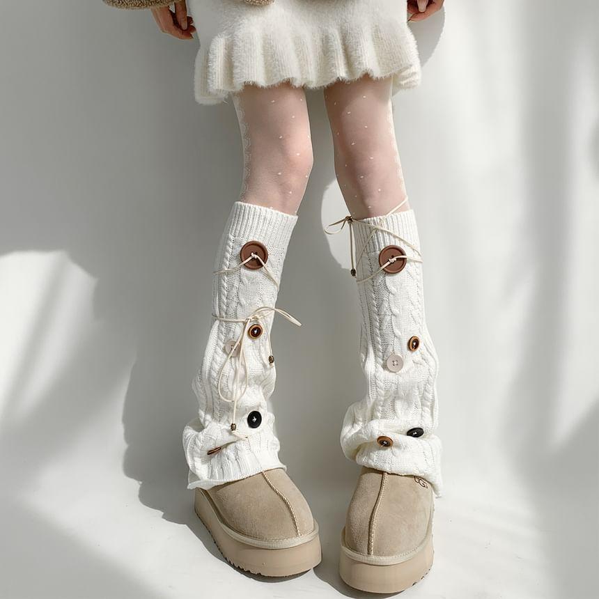 Button Accent Cable Knit Leg Warmers Product Image