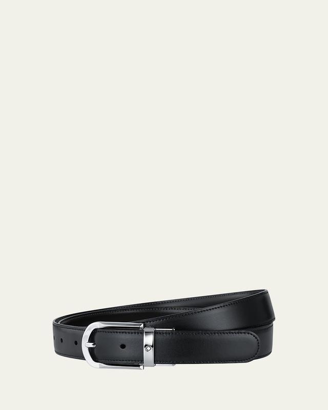 Mens Horseshoe-Buckle Reversible Leather Belt Product Image