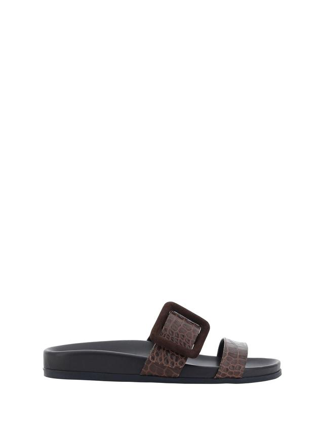 MANOLO BLAHNIK Mayfu Fussbett Croco Slide Sandals In Dark Brown Product Image