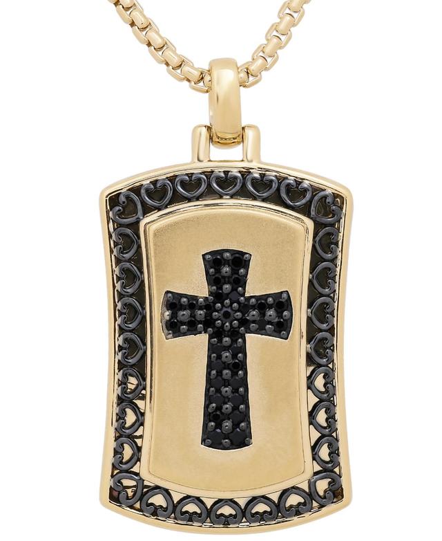 Mens Black Diamond Cross Dog Tag 22 Pendant Necklace (1/4 ct. t.w.) in 18k Gold-Plated Sterling Silver Product Image