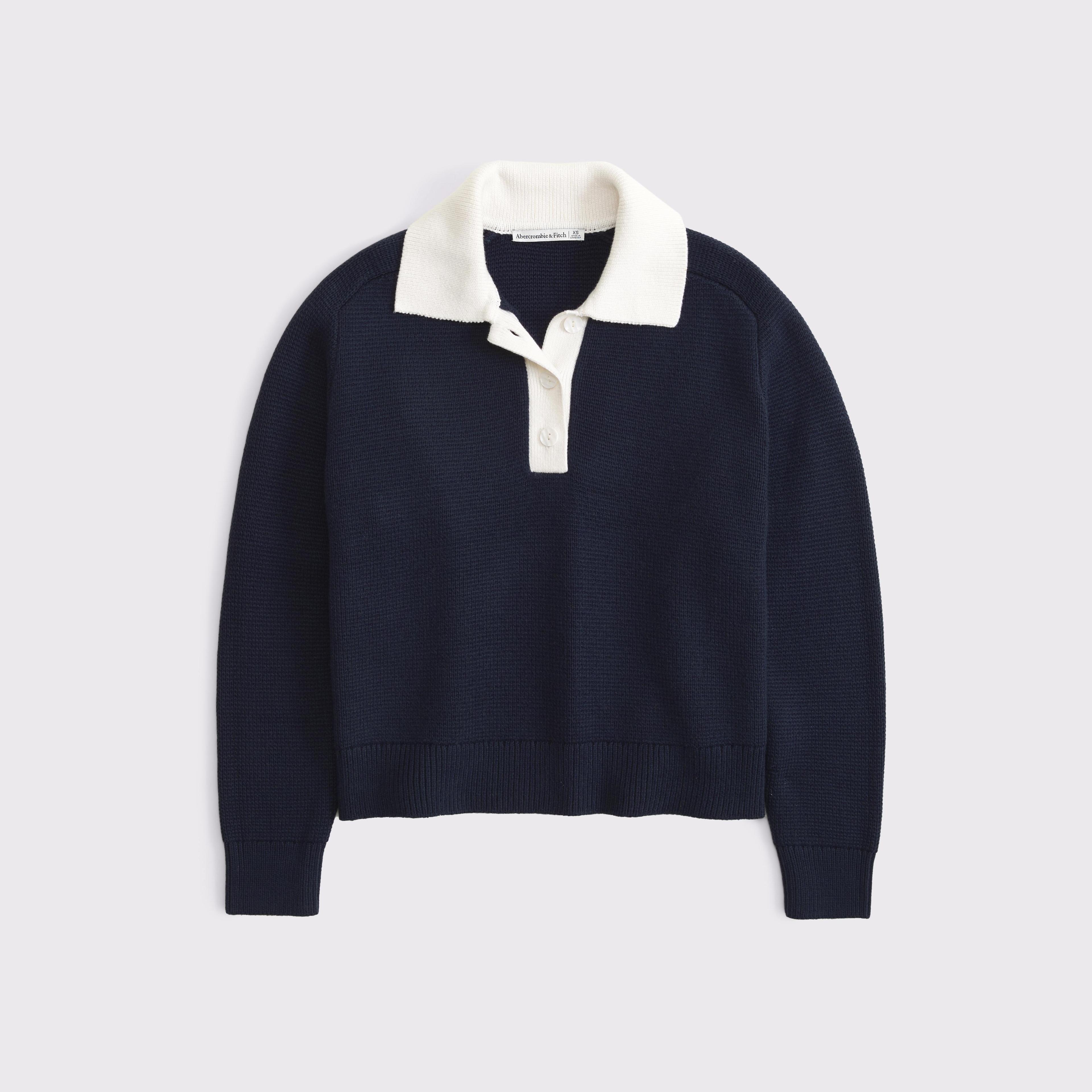 Easy Long-Sleeve Sweater Polo Product Image