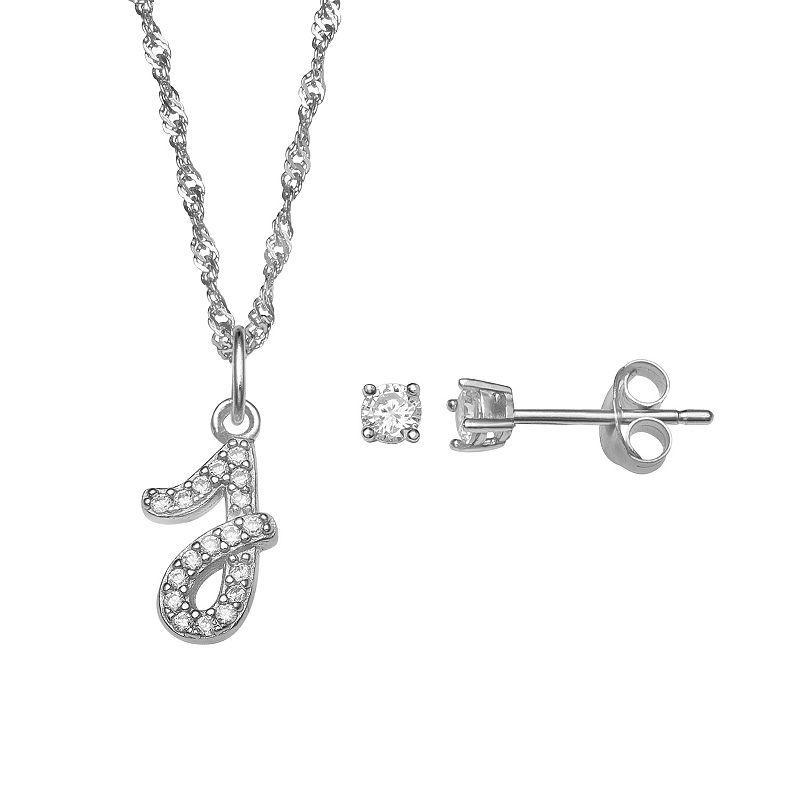 LC Lauren Conrad Sterling Silver Cubic Zirconia Stud Earrings & Initial Pendant Necklace Set, Womens Sterling Silver P Product Image