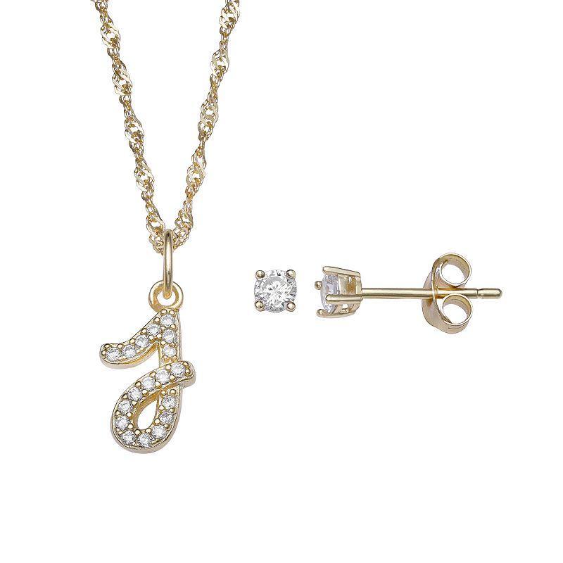 LC Lauren Conrad Sterling Silver Cubic Zirconia Stud Earrings & Initial Pendant Necklace Set, Womens Gold Tone T Product Image