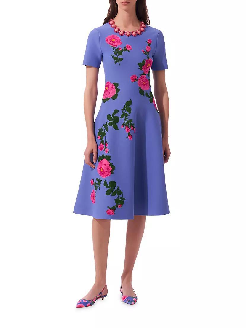 Floral Short-Sleeve Fit & Flare Midi-Dress Product Image