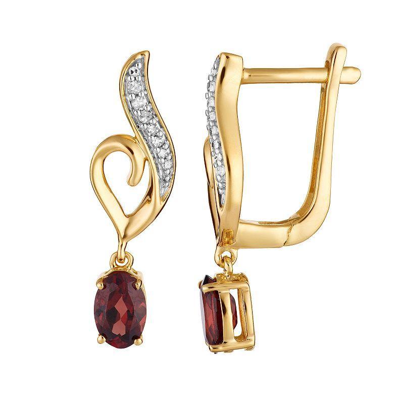 10k Gold Garnet & Diamond Accent Heart Latch Back Earrings, Womens Product Image