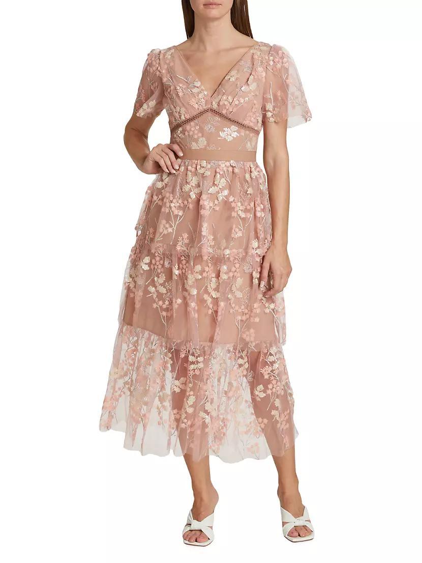 Semi-Sheer Sequin-Embroidered Midi-Dress Product Image