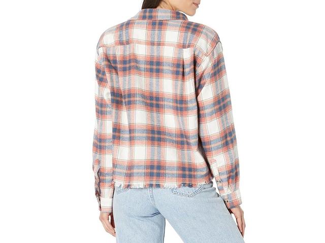 Lucky Brand Raw Edge Plaid Cropped Button-Down Shirt (Cream Plaid) Women's Clothing Product Image