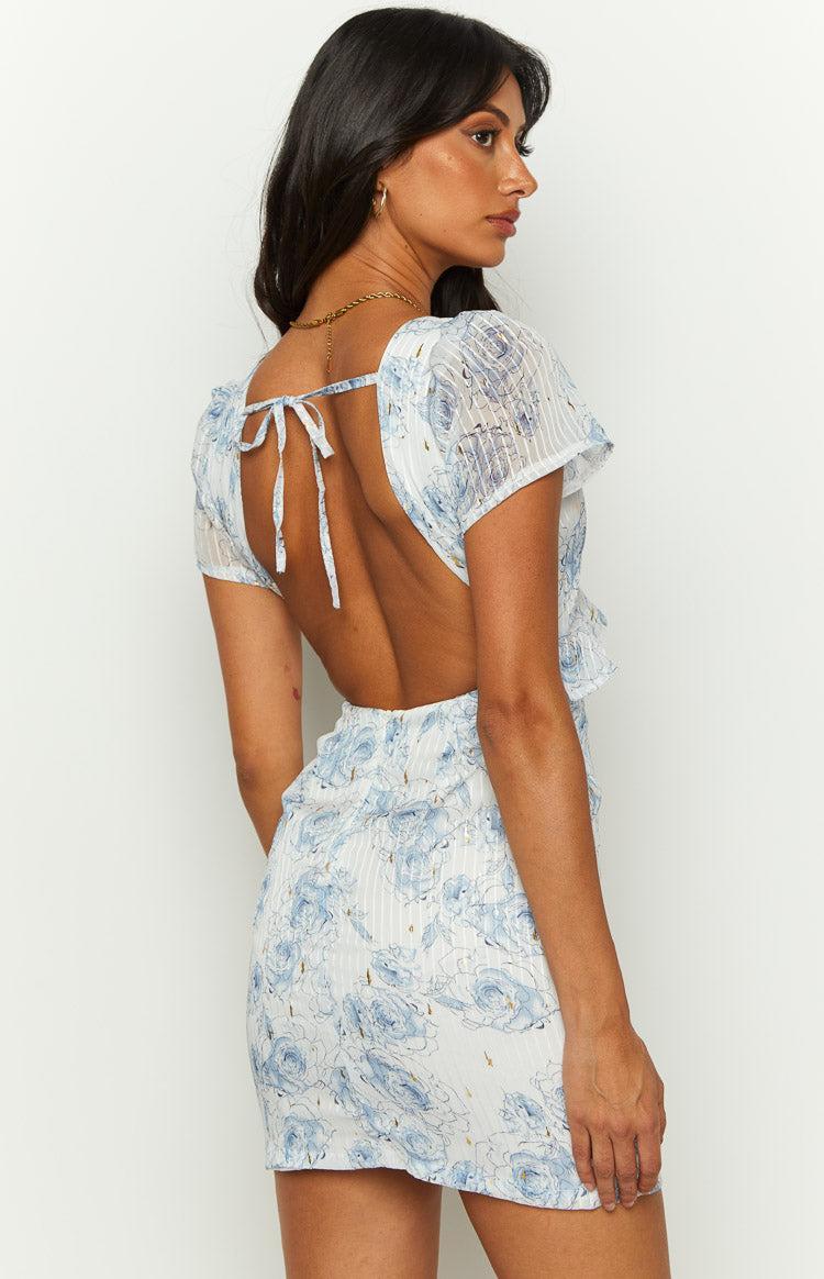 Santorini Nights Blue Floral Mini Dress Product Image