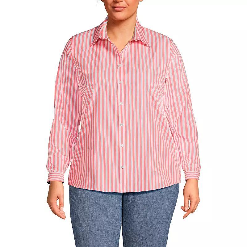 Plus Size Lands End Wrinkle-Free No Iron Button-Front Shirt, Womens Deep Blue Wildflower Product Image