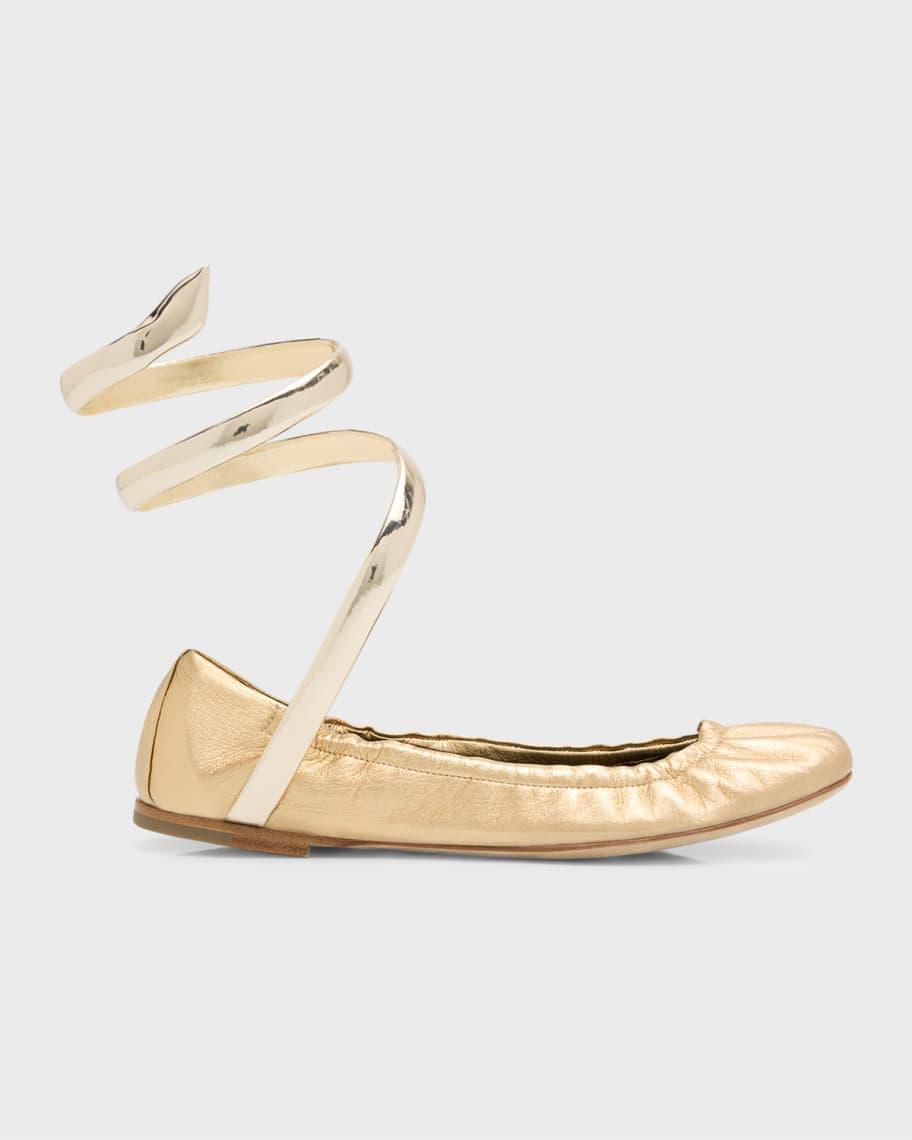 Metallic Snake-Wrap Ballerina Flats Product Image