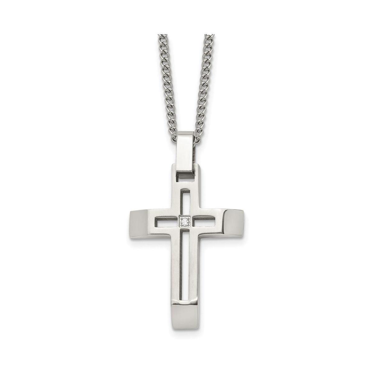 Mens Stainless Steel Cubic Zirconia Cross Pendant Necklace, White Product Image