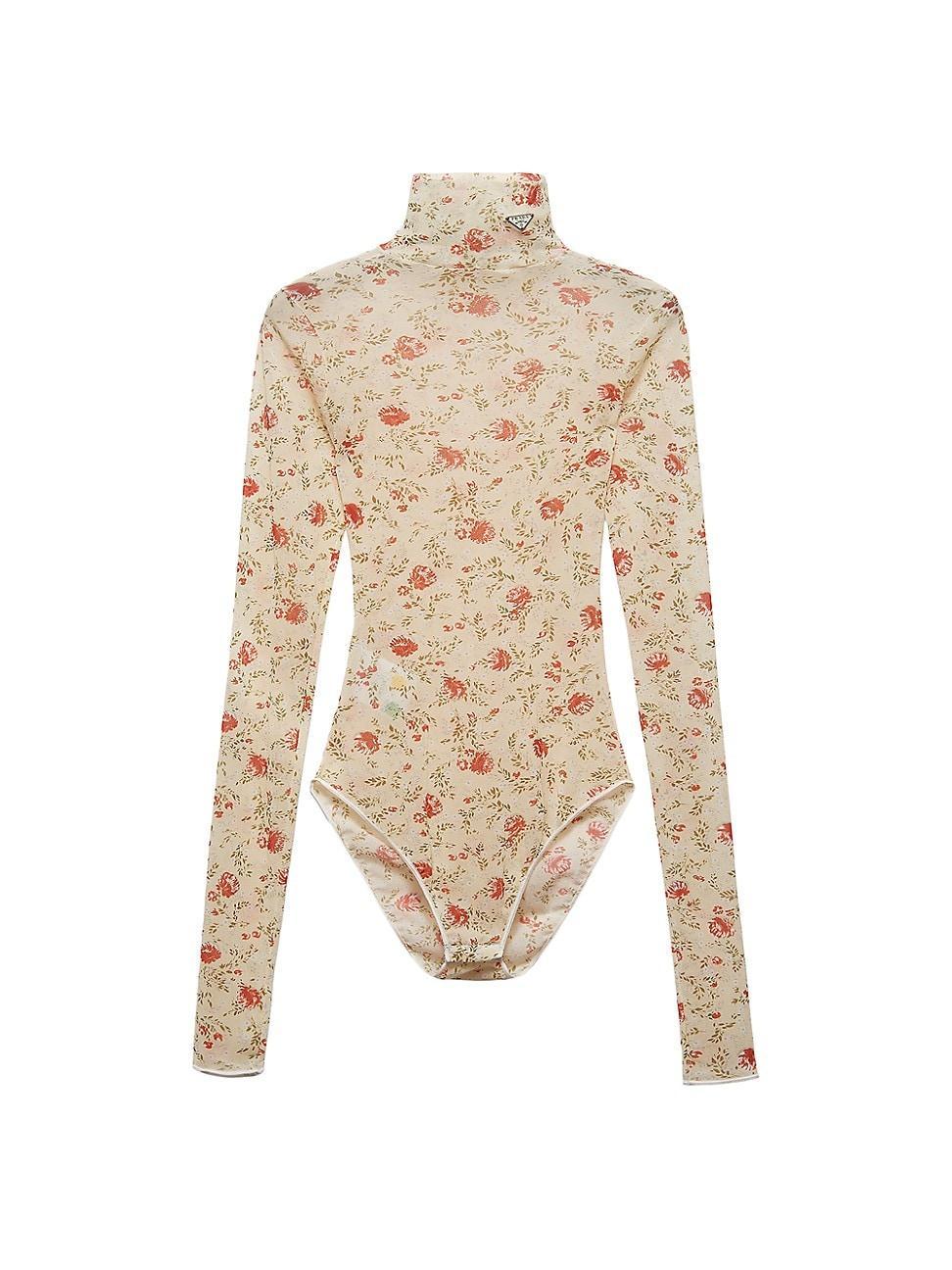 Womens Printed Stretch Tulle Bodysuit Product Image