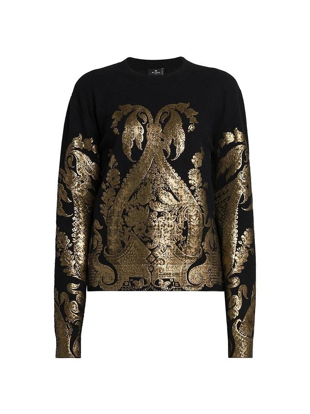 Womens Metallic Brocade Wool Sweater Product Image