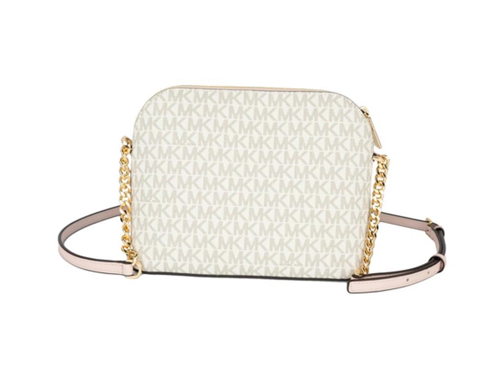 MICHAEL KORS Jet Set Travel Medium Leather X Cross Dome Crossbody Handbag In Ivory Product Image