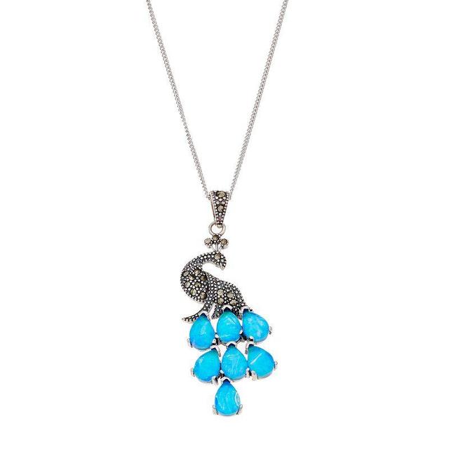 Tori HillSterling Silver Simulated Blue Opal & Marcasite Peacock Pendant, Womens Multicolor Product Image