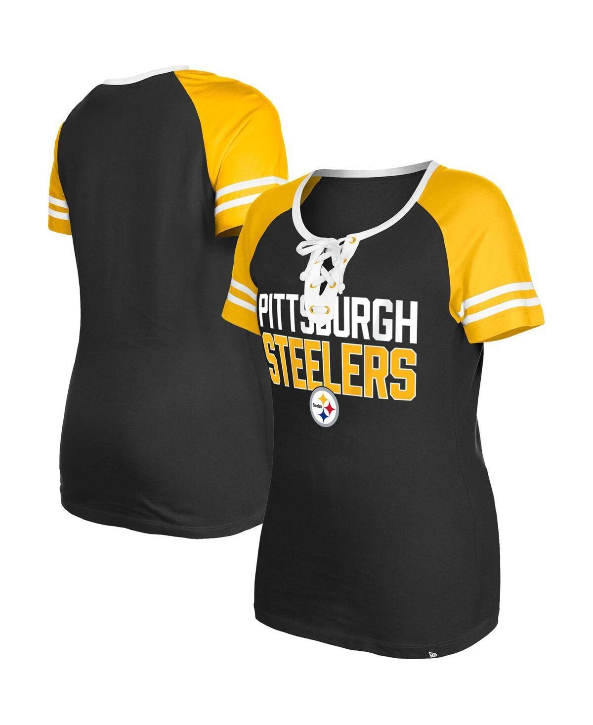 Womens New Era Pittsburgh Steelers Raglan Lace-Up T-Shirt Product Image