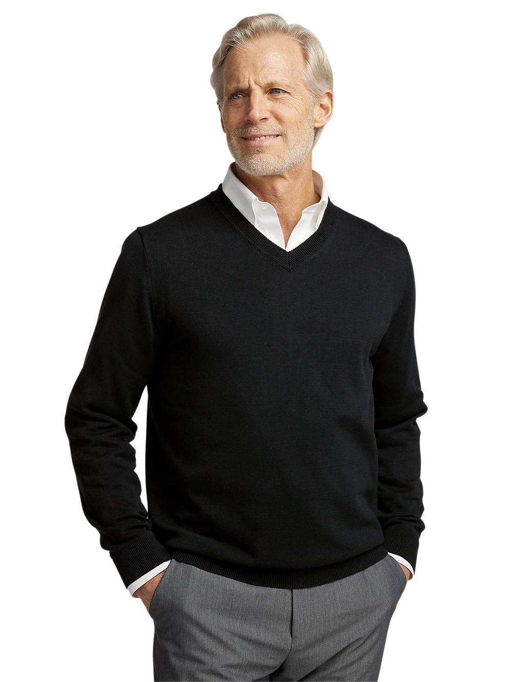 Supima Cotton V-neck Sweater - Black Product Image