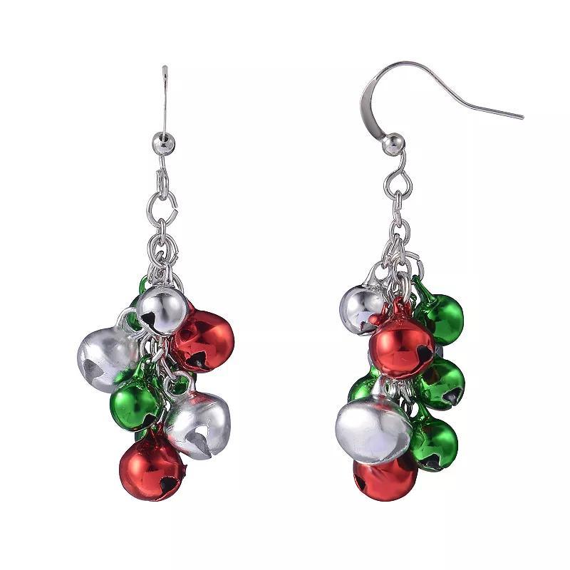 Celebrate Together Silver Tone Red, Green & Silver Jingle Bell Linear Earrings, Womens, Multi Product Image