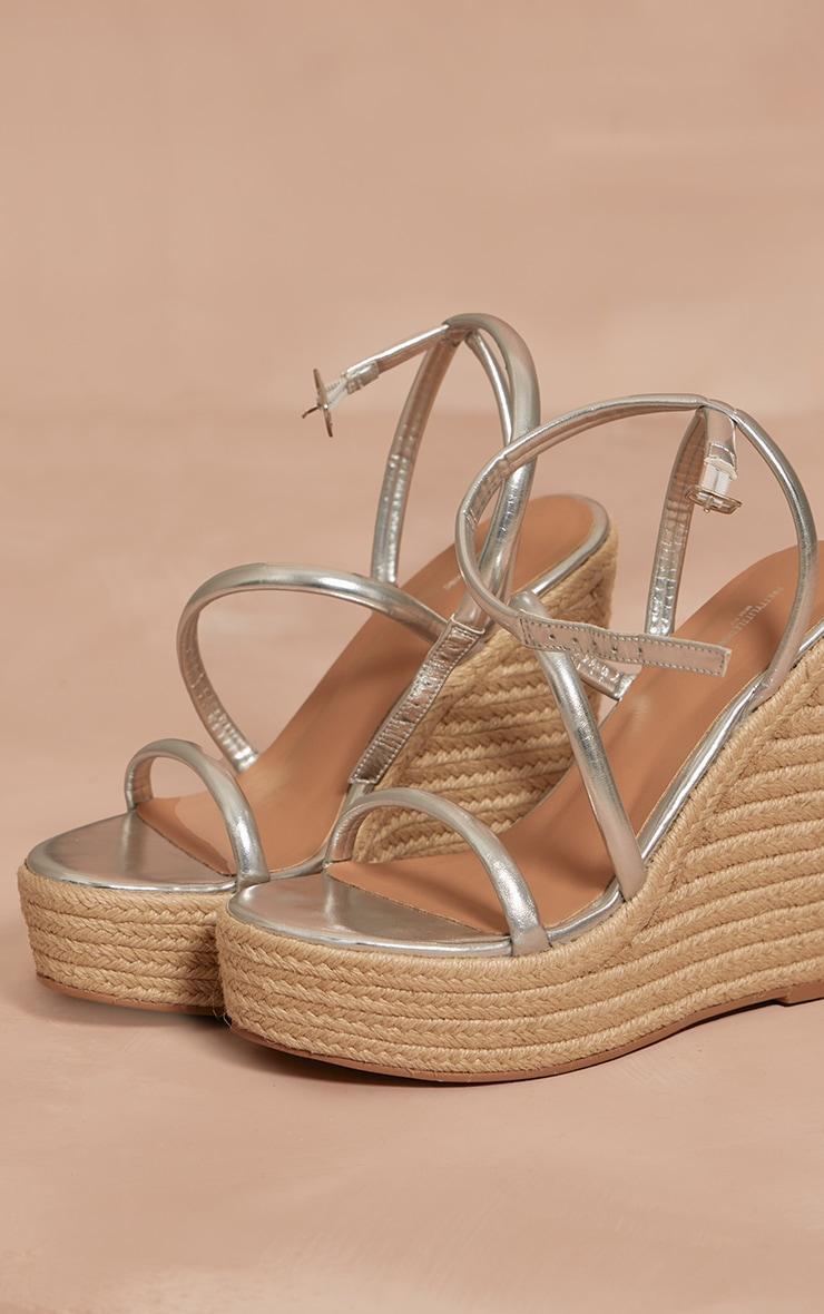 Silver Wide Fit Pu Round Toe Asymmetric Strap Platform Heeled Wedges Product Image