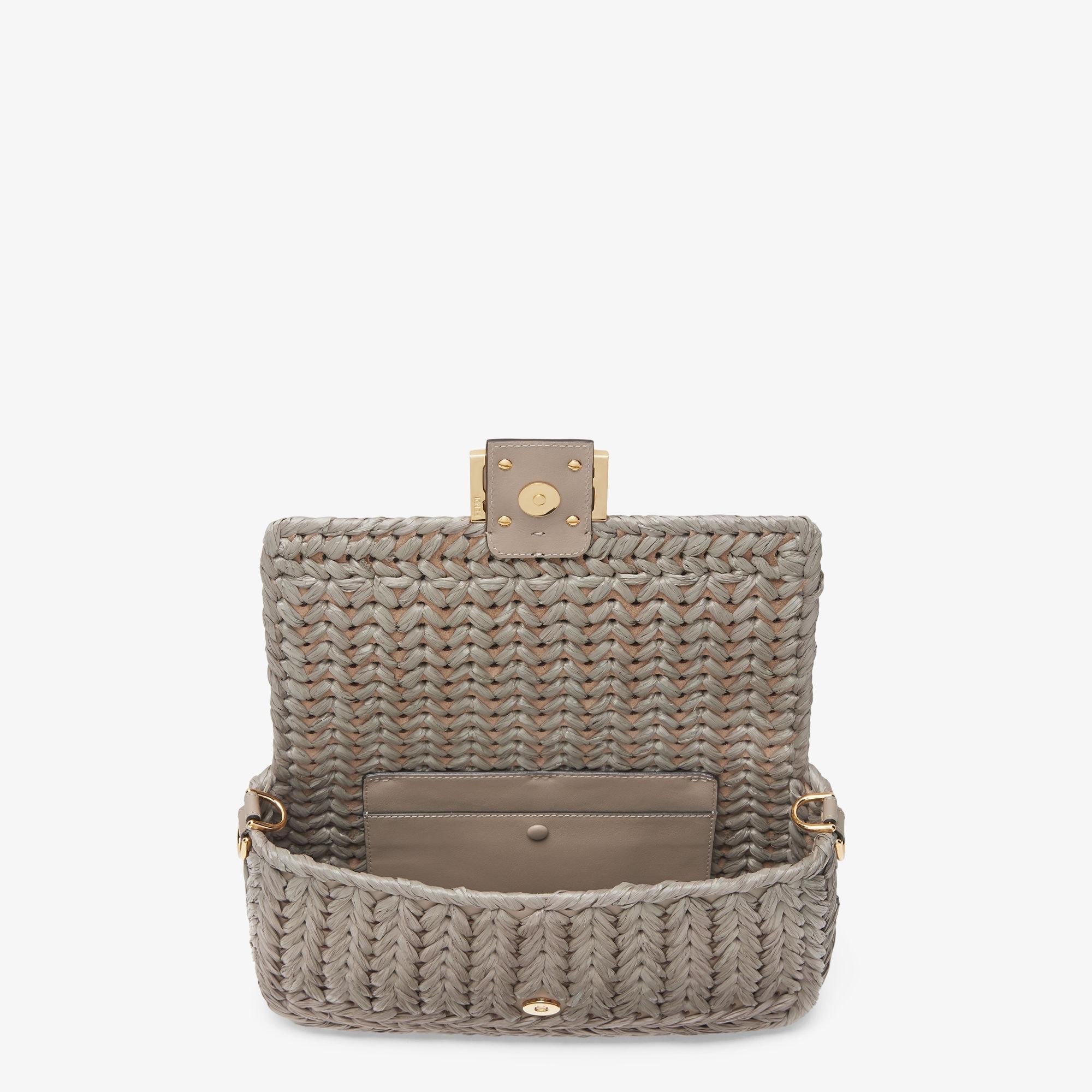 BaguetteDove gray interlaced leather and raffia bag Product Image