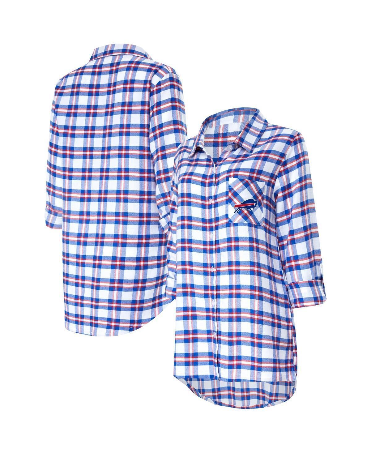 Womens Concepts Sport Royal Buffalo Bills Sienna Plaid Full-Button Long Sleeve Nightshirt Product Image