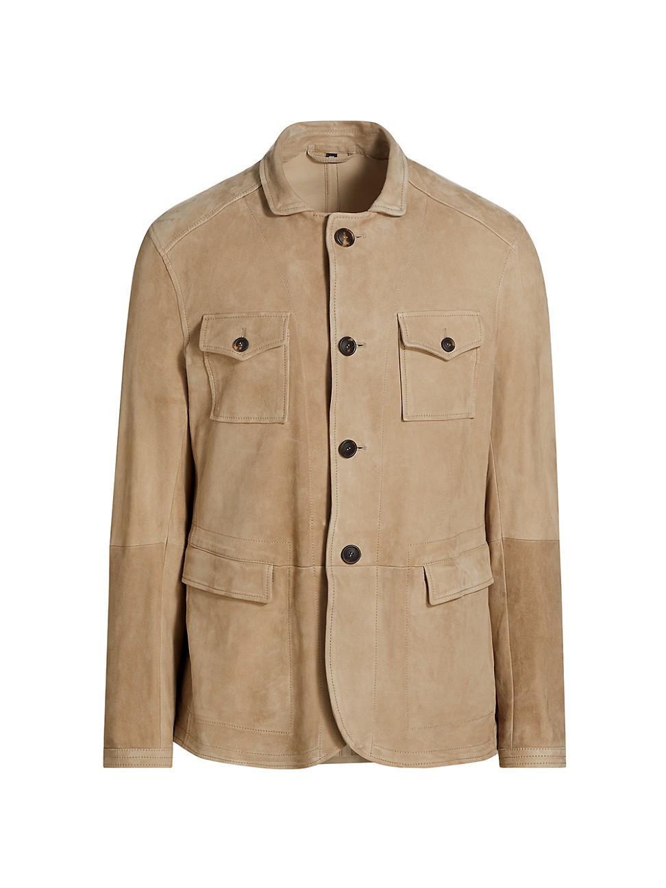 Mens Suede Button-Front Jacket Product Image