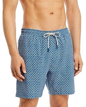 Faherty Shorelite Trunks 7 (Navy Block Palm) Men's Swimwear Product Image