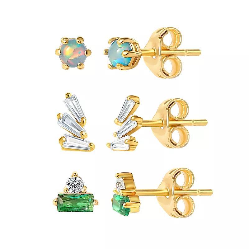 Style Your Way 18k Gold Over Sterling Silver Cubic Zirconia & Simulated Opal Stud Earrings Trio Set, Womens, Gold Tone Product Image