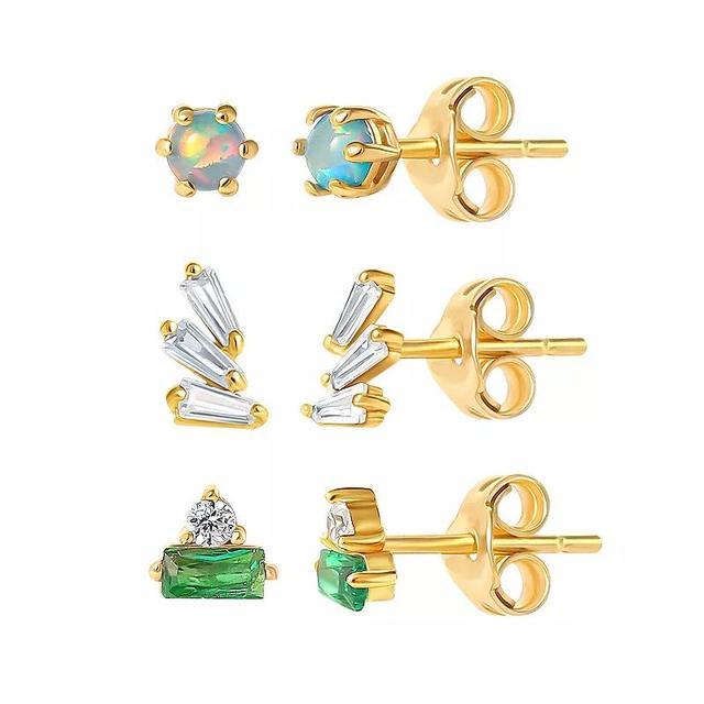 Style Your Way 18k Gold Over Sterling Silver Cubic Zirconia & Simulated Opal Stud Earrings Trio Set, Womens, Gold Tone Product Image