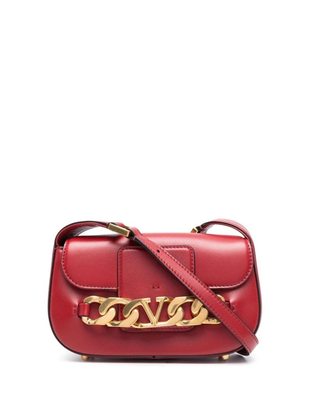 VALENTINO GARAVANI Red Vlogo Chain Leather Shoulder Bag Product Image