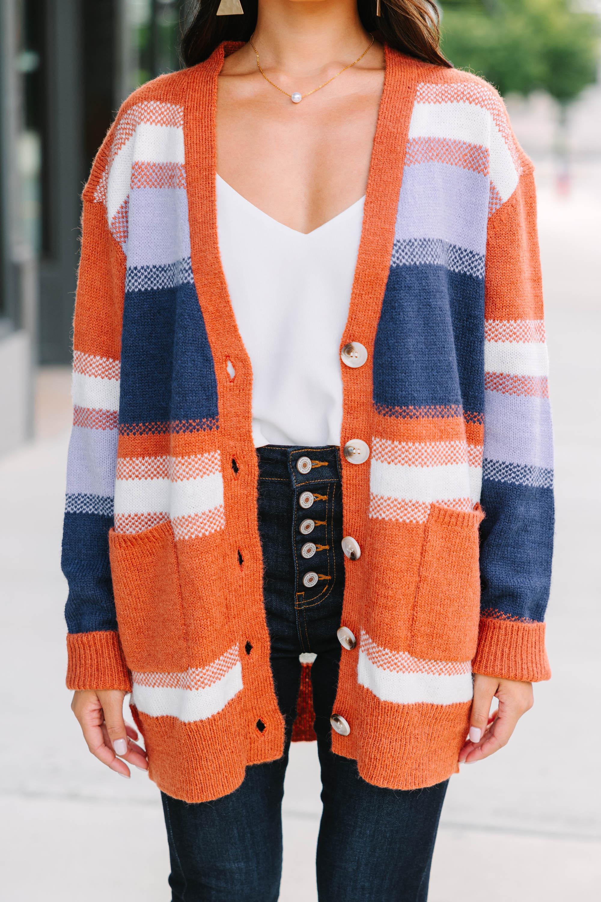 Fall For You Rust Orange Striped Cardigan Female Product Image