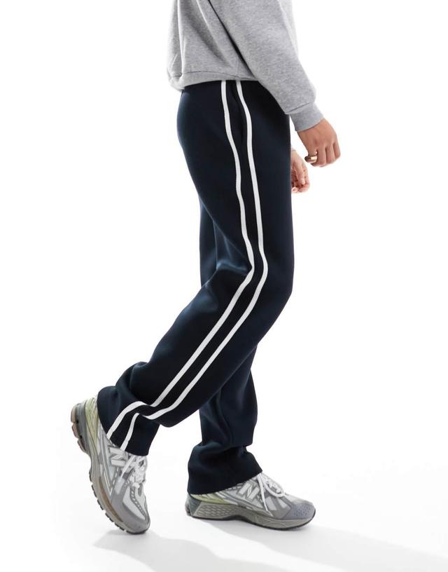 ASOS DESIGN straight leg scuba sweatpants with contrast taping detail in navy Product Image