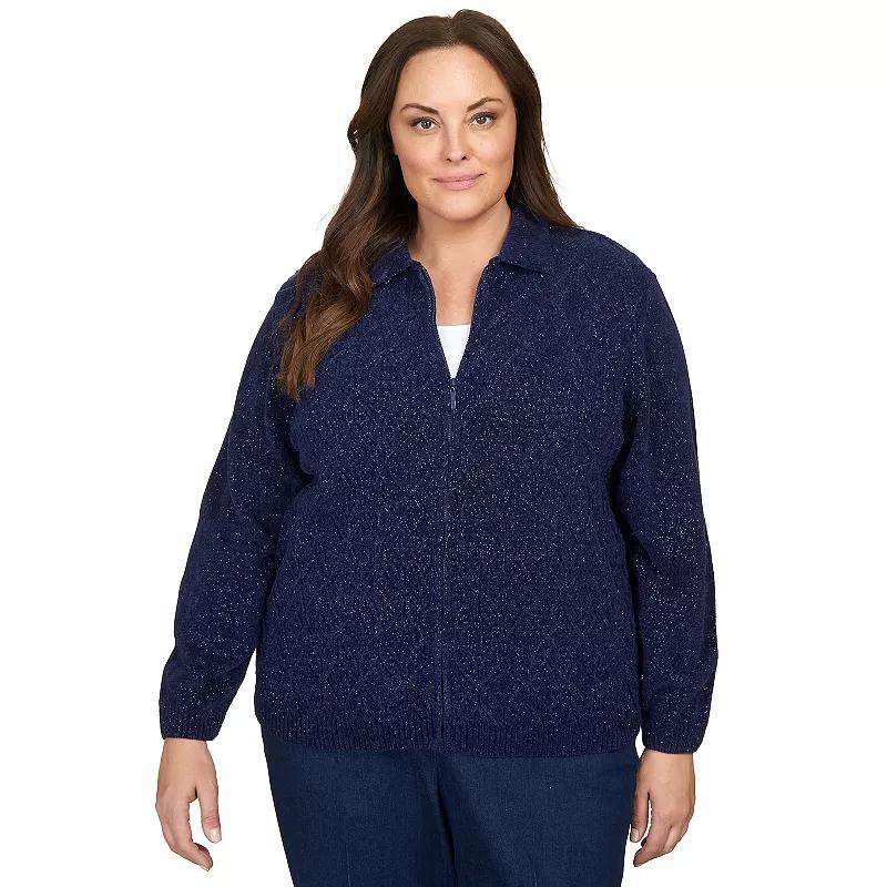 Plus Size Alfred Dunner Classic Zip-Up Cardigan, Womens Product Image