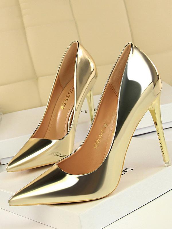 Pointed-Toe Shallow Cut Solid Color Pumps Scarpin Salto Product Image