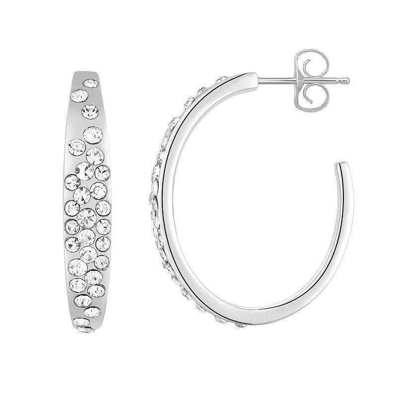 Chrystina Silver Tone Scattered Crystal Hoop Earrings, Womens, White Product Image