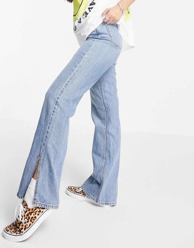 Topshop straight Kort jeans with split hems in mid blue Product Image