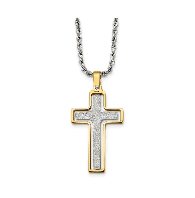 Chisel Laser Cut Center Moveable Cross Pendant on Rope Chain Necklace Product Image