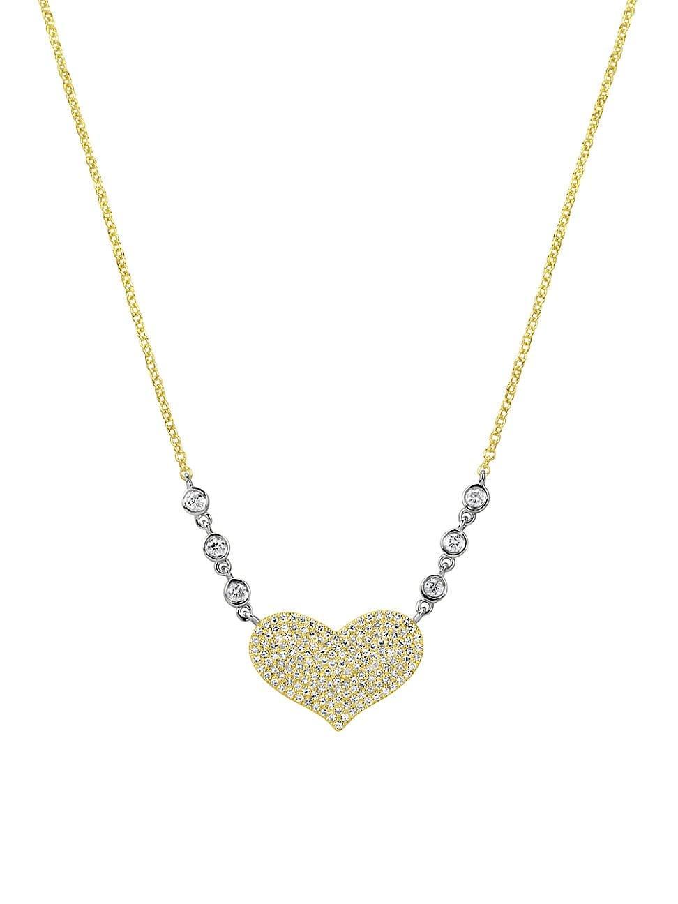 Womens Two-Tone 14K Gold & 0.42 TCW Diamond Heart Necklace Product Image