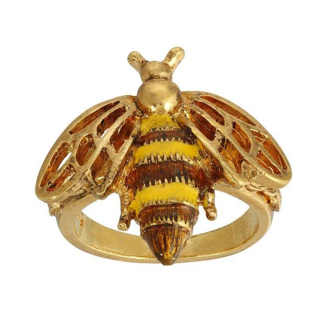 1928 Gold Tone Yellow & Brown Enamel Bee Ring - Size 9, Womens Product Image