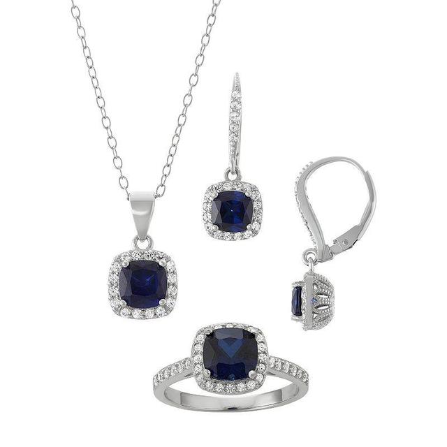 Sterling Silver Lab-Created Blue & White Sapphire Halo Jewelry Set, Womens Product Image