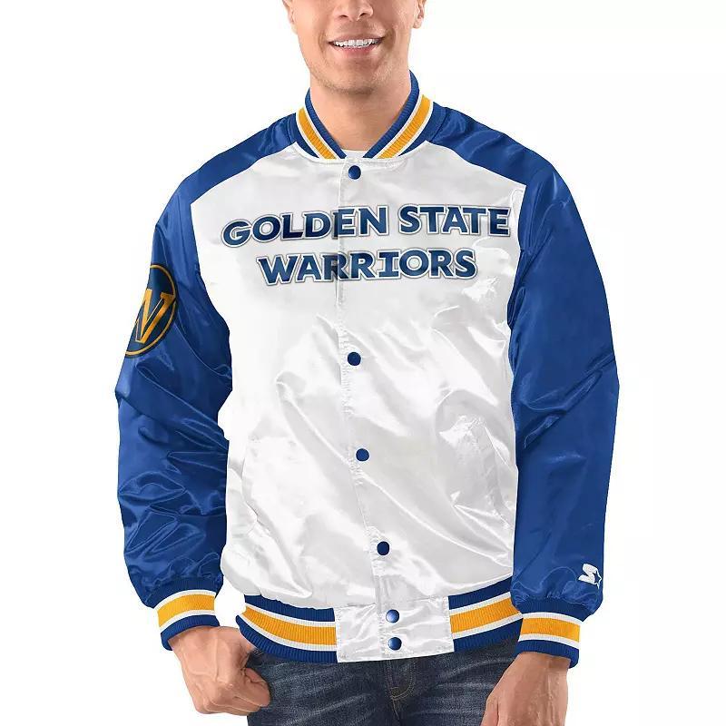 Mens Starter /Royal Golden State Warriors Renegade Satin Full-Snap Varsity Jacket Product Image