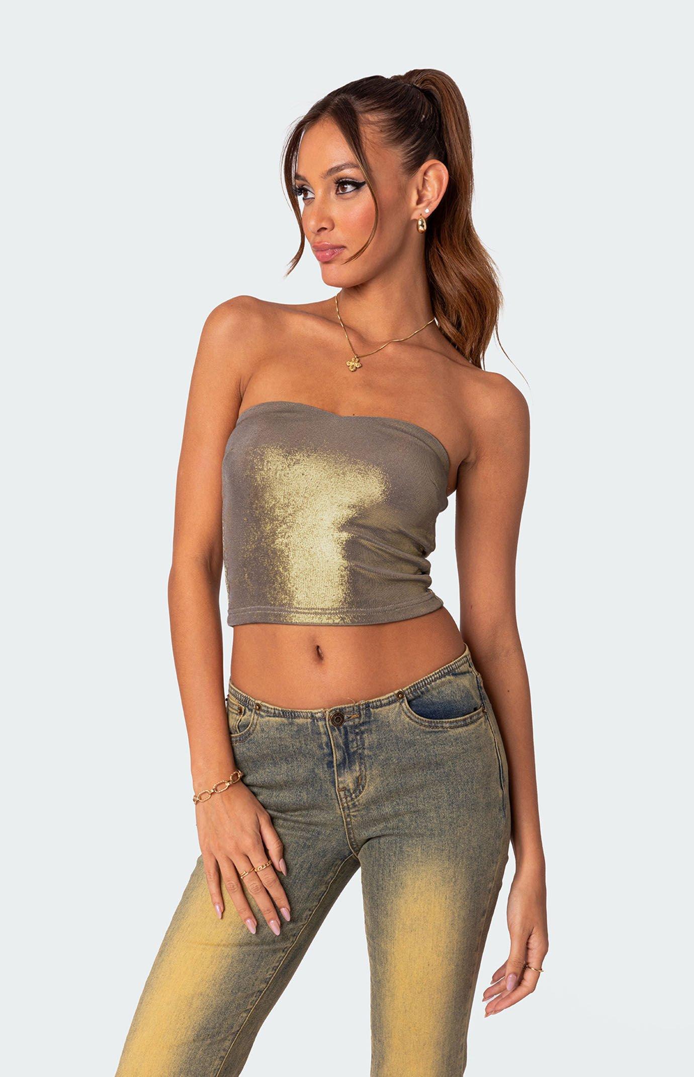 Edikted Women's Spotlight Metallic Tube Top Product Image