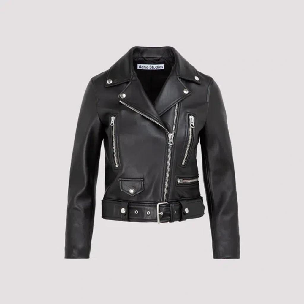 ACNE STUDIOS Belted Leather Biker Jacket In Black product image