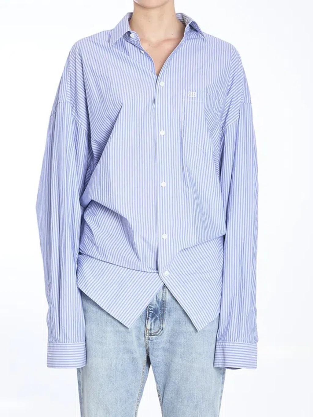 BALENCIAGA Long Sleeve Knotted Shirt In Blue Product Image