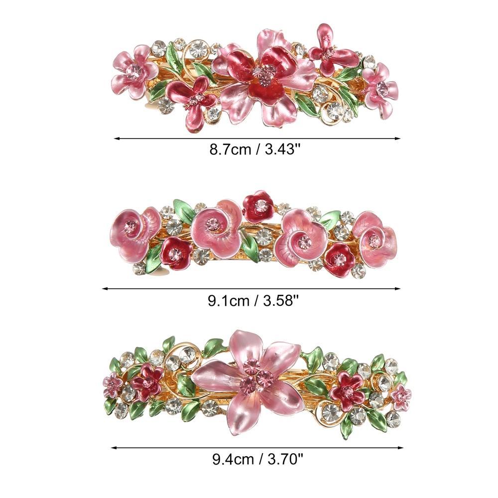 Unique Bargains Women's Hair Clips Barrettes Sparkly Rhinestones Hairpin 3 Pcs Pink Product Image