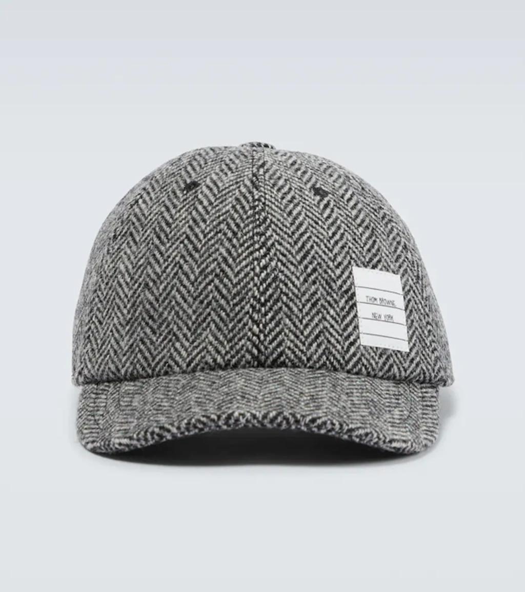 Logo-patch Wool-herringbone Baseball Cap In Grey Product Image